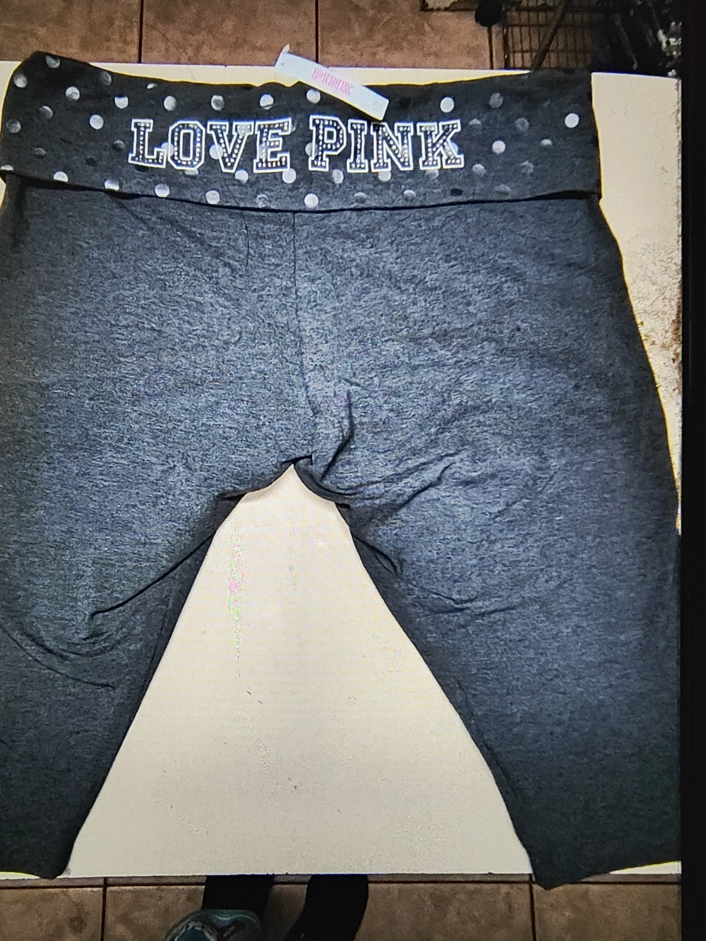 PINK Victoria's Secret LOVE PINK Gray Girls' Leggings - Foldover Waist NWT